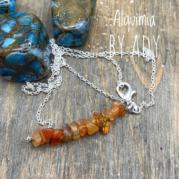 Carnelian sterling silver balanced bar bohemian necklace - Picture 1 of 1